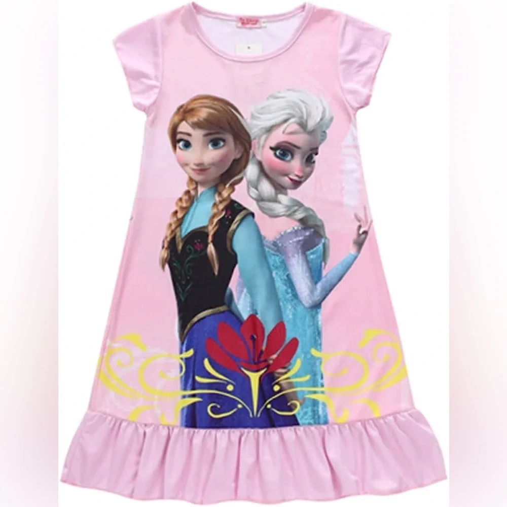 Princess Nightgown Frozen Elsa & Ana Silk Fairytale Disney Princess Pajamas Pink